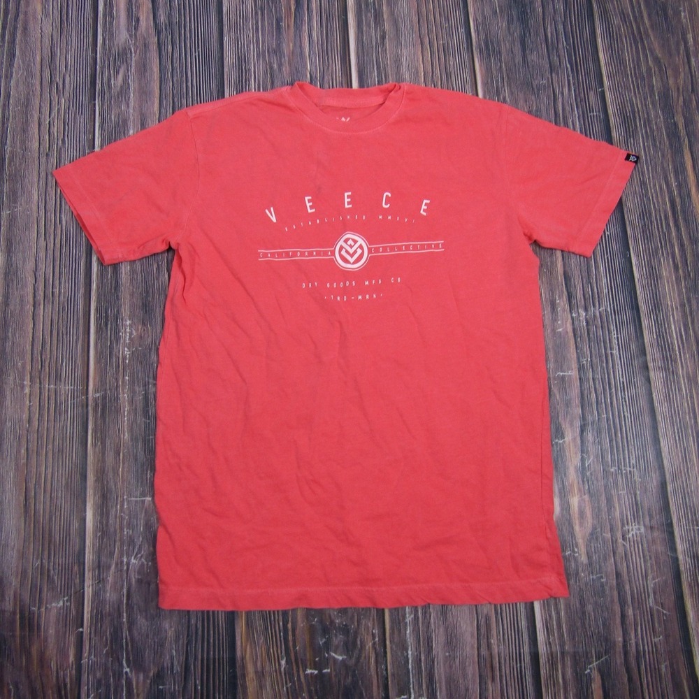 VEECE Mens Small Red T Shirt Graphic Crew Neck Cotton Tagless Jersey Summer